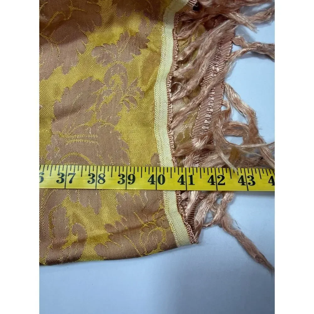 Antique Brocade Fringed Floral Piano Scarf Shawl Silk Tapestry Pink Yellow VTG_7
